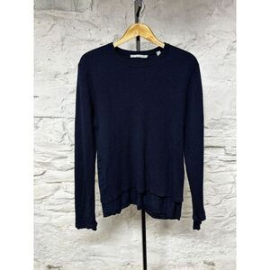 100% Wool Vince Navy Blue Lined Pullover Waffle Knit Sweater Large Lightweight
